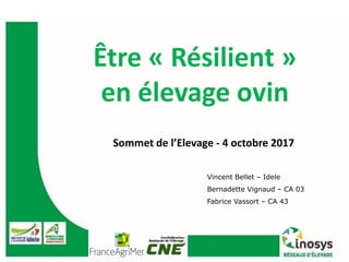 Être « Résilient »
en élevage ovin
Sommet de l’Elevage - 4 octobre 2017
Vincent Bellet – Idele
Bernadette Vignaud – CA 03
Fabrice Vassort – CA 43
 