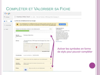COMPLÉTER ET VALORISER SA FICHE

Activer les symboles en forme
de stylo pour pouvoir compléter

 