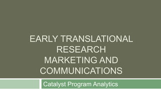 EARLY TRANSLATIONAL
RESEARCH
MARKETING AND
COMMUNICATIONS
Catalyst Program Analytics
 
