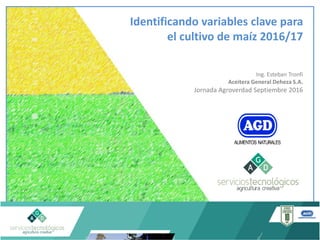 Identificando variables clave para
el cultivo de maíz 2016/17
Ing. Esteban Tronfi
Aceitera General Deheza S.A.
Jornada Agroverdad Septiembre 2016
 