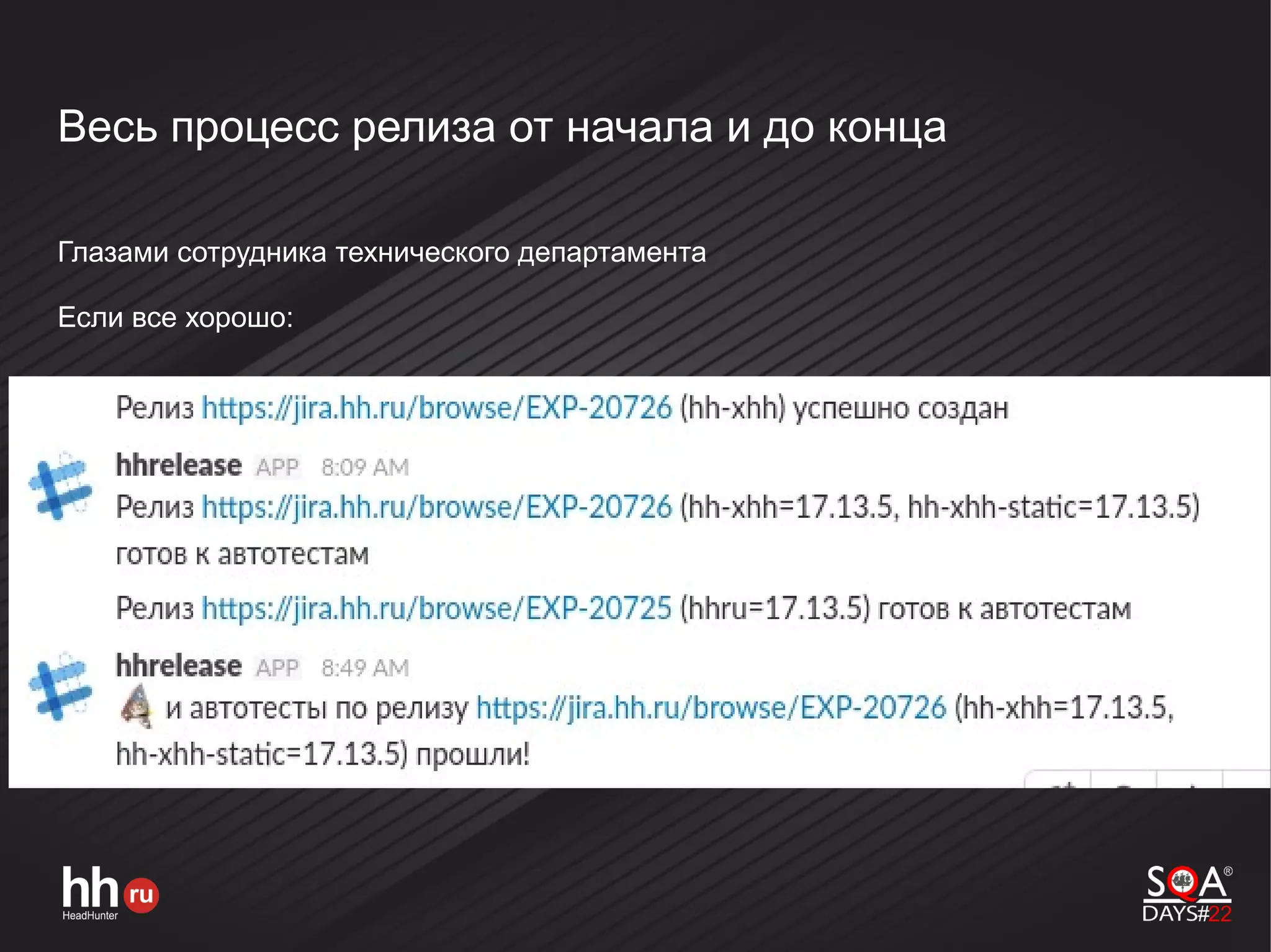 Весь процесс релиза от начала и до конца
Глазами сотрудника технического департамента
Если все хорошо:
 