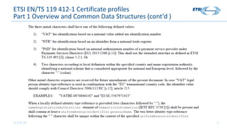 © ETSI 2018 6
ETSI EN/TS 119 412-1 Certificate profiles
Part 1 Overview and Common Data Structures (cont’d )
 