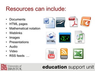 Main uses of Blackboard?include:ResourcesCommunicationCollaborationAssessmentReflectionAdministration