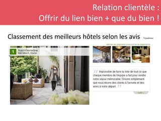 Relation clientèle :
Offrir du lien bien + que du bien !
Classement des meilleurs hôtels selon les avis Tripadvisor
 