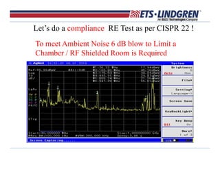 Let’s do a compliance RE Test as per CISPR 22 !
To meet Ambient Noise 6 dB blow to Limit a
Chamber / RF Shielded Room is Required
 