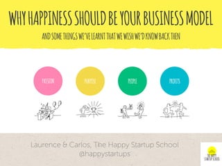 WHYHAPPINESSSHOULDBEYOURBUSINESSMODEL
Laurence & Carlos, The Happy Startup School
@happystartups
ANDSOMETHINGSWE’VELEARNTTHATWEWISHWE’DKNOWBACKTHEN
 