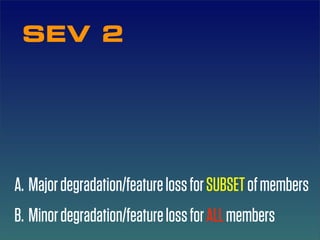 SEV 2




A. Major degradation/feature loss for SUBSET of members
B. Minor degradation/feature loss for ALL members
 