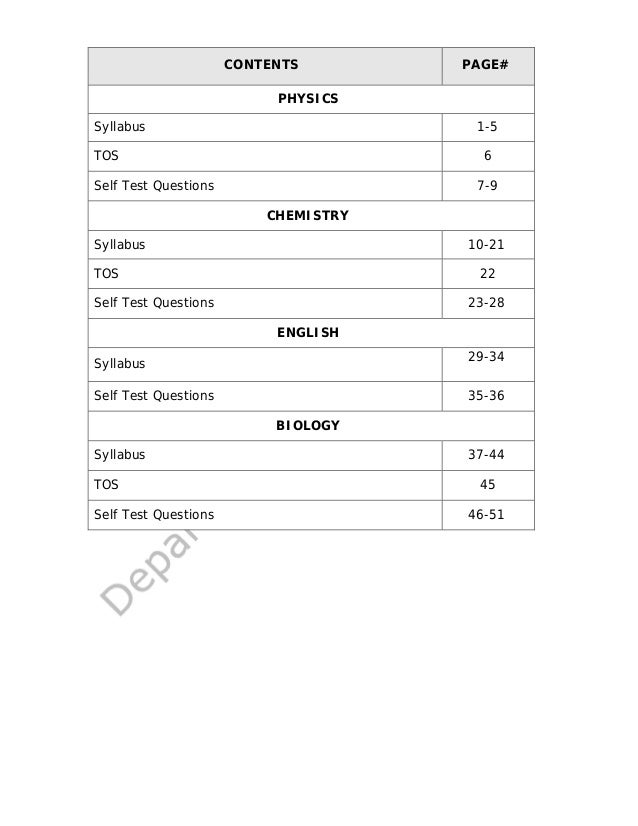 UHS Entrance Test MCAT Syllabus 2014