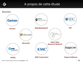 Edité par AdsVark Digital Publishing / FrenchWeb.fr - 2014
1/ Le programme Start Me Up!A propos de cette étude
Data-Business.fr IDCGartner
AFDEL EMC Corporation
Sources:
Kapow Software
Microsoft
Open Data
Research Network
 