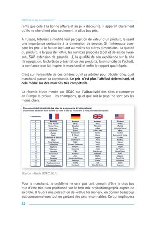 2020, la fin du e-commerce ?

rents que cela à la bonne affaire et au prix discounté, il apparaît clairement
qu’ils ne cherchent plus seulement le plus bas prix.

A l’usage, Internet a modifié leur perception de valeur d’un produit, laissant
une importance croissante à la dimension de service. Si l’internaute com-
pare les prix, il le fait en incluant au moins six autres dimensions : la qualité
du produit, la largeur de l’offre, les services proposés (coût et délais de livrai-
son, SAV, extension de garantie…), la qualité de son expérience sur le site
(la navigation, la clarté de présentation des produits, la simplicité de l’achat),
la confiance que lui inspire le marchand et enfin le rapport qualité/prix.

C’est sur l’ensemble de ces critères qu’il va arbitrer pour décider chez quel
marchand passer sa commande. Le prix n’est plus l’attribut déterminant, et
cela même sur des marchés très compétitifs.

La récente étude menée par OC&C sur l’attractivité des sites e-commerce
en Europe le prouve : les champions, quel que soit le pays, ne sont pas les
moins chers.




Source : étude OC&C 2011


Pour le marchand, le problème ne sera pas tant demain d’être le plus bas
que d’être très bien positionné sur le bon mix produit/image/prix auprès de
sa cible. Il faudra une perception de «value for money», en donner beaucoup
aux consommateurs tout en gardant des prix raisonnables. Ce qui impliquera

82
 