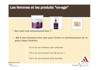 Qui sont ces consommatrices ?

               48 % des femmes font tout pour éviter le vieillissement de la
              peau (base femme)

                           47 % de ces femmes sont urbaines

                           79 % de ces femmes ont 35 ans et +

                           48 % de ces femmes sont mariées

(SIMM 2009, base femmes)
 
