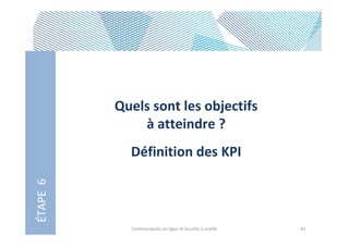 Quels sont les objectifs
à atteindre ?

ÉTAPE 6

Définition des KPI

Communautés en ligne et bouche à oreille

41

 