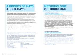 3 | Etude de rEmunEration monaco Etude de rEmunEration monaco | 4
a propos de hays
ABOUT HAYS
methodologie
methodologie
Hays est le leader mondial du recrutement spécialisé. Nous sommes les experts
pour recruter des professionnels qualifiés et compétents à travers le monde.
Chaque année, nous recrutons 60 000 candidats et 190 000 intérimaires pour le
compte de milliers d’entreprises des secteurs privé et public, sur des postes en
CDI, CDD, travail temporaire et contracting.
La combinaison de notre expertise à travers un éventail de spécialisations
métiers et secteurs fait de nous un recruteur inégalé dans le monde du travail.
Notre bureau de Nice, en charge du marché monégasque, compte aujourd’hui 6
collaborateurs couvrant 10 spécialisations métiers :
• Assistanat & Secrétariat
• Audit & Expertise Comptable
• Banque & Assurance
• Commercial & Marketing
• BTP & Immobilier
Hays is the world-leading specialist recruitment group, the experts at recruiting
qualified and skilled professionals.
Last year, our experts placed around 60,000 candidates into permanent jobs
and around 190,000 people into temporary assignments for organisations in
both the private and public sectors.
Our expertise in a wide range of industry sectors makes us an unequalled
recruiter in the world of the work.
Based in Nice, our team can help you find the right talent across the following
specialisms spanning across 10 idustry sectors:
• PA Secretarial
• Audit
• Banking & Insurance
• Sales & Marketing
• Construction & Property
UNE EXPERTISE SECTORIELLE
AU SERVICE DE VOTRE ORGANISATION
Chaque année, nos consultants rencontrent dans la Principauté monégasque
des centaines de professionnels issus des 10 secteurs d’activité pour lesquels
nous recrutons. Afin de réaliser cette étude de rémunération, nous avons
constitué un panel de nos candidats les plus représentatifs.
Pour chacun des postes traités, nous mettons en avant les rémunérations en
fonction des années d’expérience. Les salaires sont exprimés en Kilos Euros
annuels bruts et n’intègrent pas les éléments variables et les avantages en
nature, à l’exception du secteur Commercial & Marketing. En effet, il nous paraît
plus cohérent d’intégrer la partie variable dans les rémunérations présentées
pour ce domaine, dans le sens où elle peut représenter jusqu’à 50 % du salaire
fixe pour certains métiers.
… /… : le premier chiffre indique le niveau bas des rémunérations pratiqué et le
dernier chiffre exprime leur niveau haut.
IN-DEPTH SECTOR EXPERTISE
TAILORED TO YOUR ORGANISATION
Our consultants meet hundreds of professionals each year in Monaco, spanning
across the 10 industry sectors for which we recruit. We took a sample of our
most representative candidates to produce this salary guide.
For each position listed, we have grouped salary ranges according to years of
experience. The figures quoted are for gross annual salaries in Euros only and do
not include variable benefits, the only exception being the Sales and Marketing
sector (given that it can account for up to 50% of total reward).
… /…: the first figure refers to the low level of the practised salaries and the last
figure expresses their high level.
• Finance & Comptabilité
• Génie Electrique & Climatique
• Juridique
• Retail
• Ressources Humaines
• Finance & Accounting
• Electrical and Climate Engineering
• Legal
• Retail
• Human Resources
 