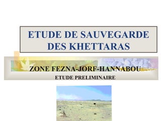 ETUDE DE SAUVEGARDE
   DES KHETTARAS

ZONE FEZNA-JORF-HANNABOU
     ETUDE PRELIMINAIRE
 