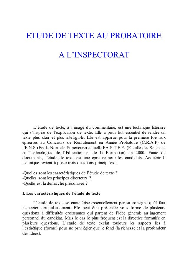 Etude de texte au probatoire 1