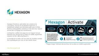 8
8
88
“Trigger Image”, élément déclencheur de la vidéo en
réalité augmentée
Hexagon Solutions, spécialiste des solutions ...