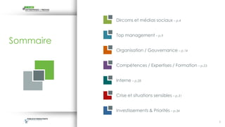 22
Dircoms et médias sociaux – p.4
Top management – p.9
Organisation / Gouvernance – p.14
Compétences / Expertises / Forma...