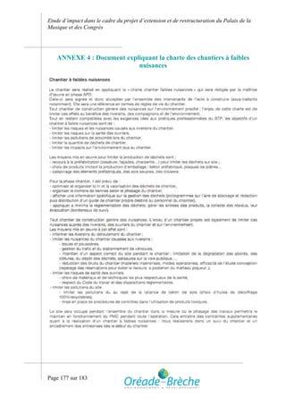 Etude d’impact dans le cadre du projet d’extension et de restructuration du Palais de la
Musique et des Congrès




    ANNEXE 4 : Document expliquant la charte des chantiers à faibles
                            nuisances




Page 177 sur 183
 