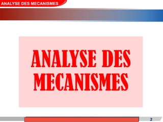 Cours de «Construction mécanique» de PT1, Année universitaire 2012/2013 2
ANALYSE DES MECANISMES
ANALYSE DES
MECANISMES
 