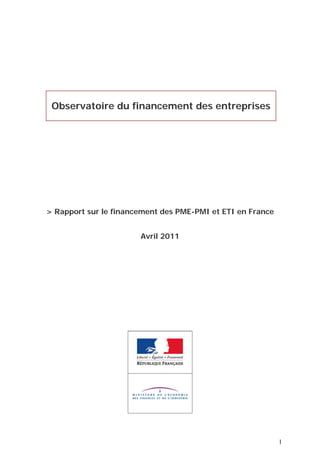 Observatoire du financement des entreprises




> Rapport sur le financement des PME-PMI et ETI en France


                       Avril 2011




                                                            1
 