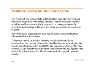 Incidents increase in a new world of risk
The results of The Global State of Information Security® Survey 2014
show that e...