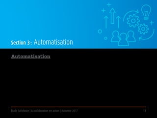 Étude Softchoice | La collaboration en action | Automne 2017 13
Section 3 : Automatisation
Automatisation
Nom  au•to•ma•ti...