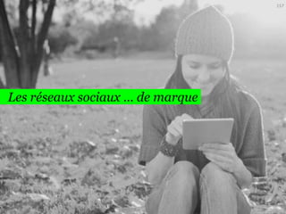 157

La musique, un terrain d’expression pour les marques
Les marques sur les réseaux sociaux musicaux
Impliquer
ses
consommateurs
grâce à la musique
Les marques profitent des outils proposés
par Spotify ou Deezer pour appeler à la
participation et par exemple, demander
à leurs consommateurs de proposer un
morceau qui leur évoque la marque pour
le publier sur une playlist collaborative.

La Redoute a créé l'application «La Redoute Playlist», en
partenariat avec Deezer

 