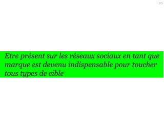 171

Tous les réseaux sociaux cherchent
à se monétiser
De nouvelles opportunités pour les marques qui
devront adapter leurs messages à de nouveaux formats
publicitaires à fort impact

 