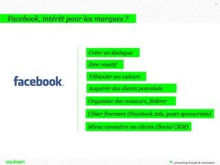 30

Facebook
Les nouveautés Facebook
Facebook lance la fonction « Trendings »
Facebook lance ‘Trending’, une fonctionnalité qui
s’affichera à droite du news feed et qui regroupera les
sujets les plus populaires partagés sur le réseau
social.
La liste est bien entendu personnalisée en fonction
des intérêts de chacun grâce à l’algorithme de
Facebook.
La fonction n’est active que dans quelques pays pour
le moment.

 