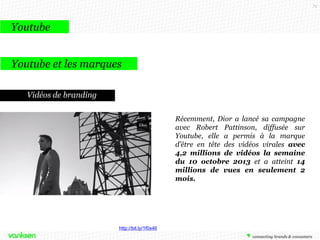 73

Youtube
Youtube et les marques
Publicités traditionnelles

Avant une vidéo

A coté des vidéos

Dans les résultats

 