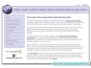 Strategy 3: Referatory of OER
• Reduce duplication and maximise the use
  of existing infrastructure
• Directory allows
  – Lecturers to upload or remove resources
  – Lecturers to capture metadata
  – Search, browse and discover resources by
    category or keywords
 