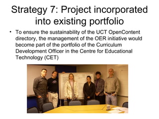 0
              50
                   100
                                                                150
                                                                      200
                                                                            250
01-2010
02-2010
03-2010
04-2010
06-2010
07-2010
08-2010
09-2010
10-2010
11-2010
12-2010
01-2011
02-2011
03-2011
05-2011
06-2011
07-2011
08-2011
09-2011
10-2011
11-2011
12-2011
01-2012
02-2012
03-2012
                                                   monthly
                                                                                  Growth of OER at UCT



                                                   Resources added

                         Growth of total content
 