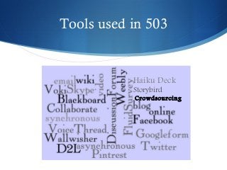 Tools used in 503
Haiku Deck
Storybird
Crowdsourcing
 