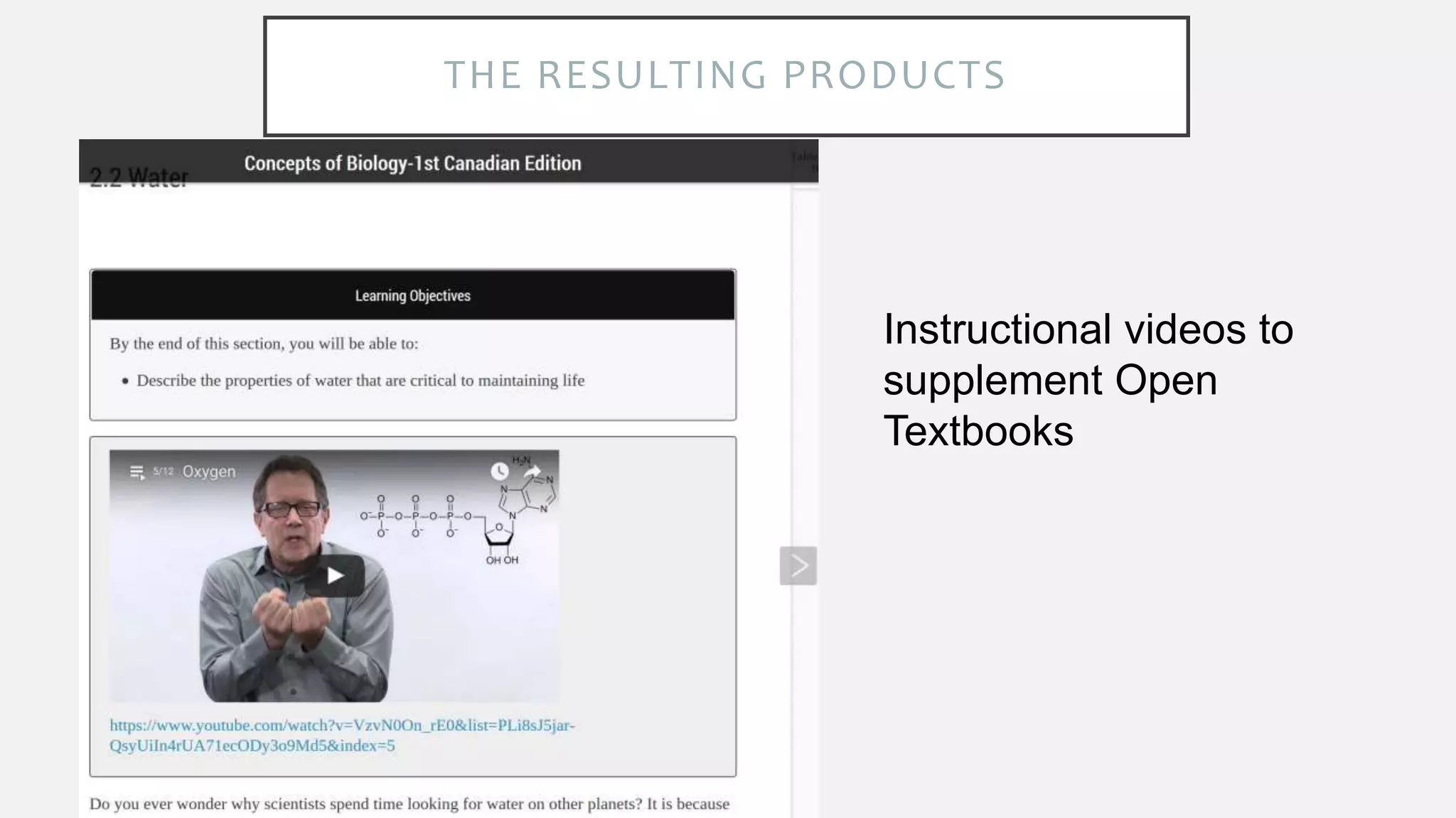 THE RESULTING PRODUCTS
Instructional videos to
supplement Open
Textbooks
 