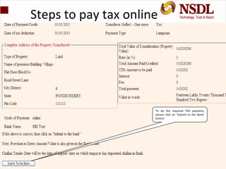 Steps to pay tax online
To do the required TDS payment,
please click on ‘Submit to the Bank’
button
 