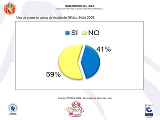 GOBERNACION DEL HUILASECRETARIA DE SALUD DEPARTAMENTALExposición Rábica por profundidad de la lesión Huila.Fuente: SIVIGILA 2009 - Secretaría de Salud del Huila