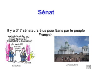 Sénat Il y a 317 sénateurs élus pour 9ans par le peuple Français. La Place du Sénat Bande Tirée   