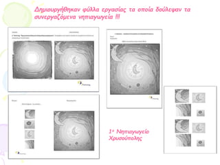 Δημιουργήθηκαν φύλλα εργασίας τα οποία δούλεψαν τα
συνεργαζόμενα νηπιαγωγεία !!!
1ο Νηπιαγωγείο
Χρυσούπολης
 