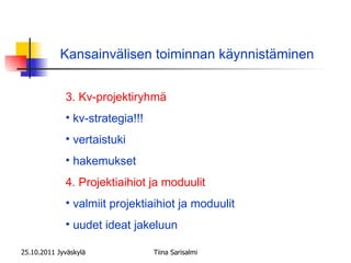 25.10.2011 Jyväskylä Tiina Sarisalmi ,[object Object],[object Object],[object Object],[object Object],[object Object],[object Object],[object Object],Kansainvälisen toiminnan käynnistäminen 