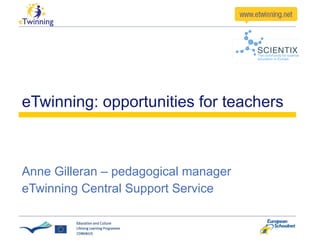eTwinning: opportunities for teachers Anne Gilleran – pedagogical manager eTwinning Central Support Service 