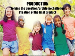 PRODUCTION
Solving the question/problem/challenge
Creation of the final product
http://www.shutterstock.com/es/pic-296993792/stock-photo-children-friendship-togetherness-smiling-happiness-concept.html
 