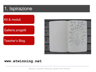 1. Ispirazione Teacher’s Blog Kit & moduli Galleria progetti  www.etwinning.net 