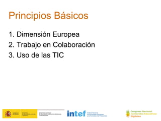 Principios Básicos
1. Dimensión Europea
2. Trabajo en Colaboración
3. Uso de las TIC
 