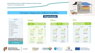 Twinspace: Espaço para colaborar & partilhar
Encontro Regional eTwinning – O trabalho colaborativo em diferentes contextos
LiLisboa: 27 – 28 de setembro de 2019
Organização
 