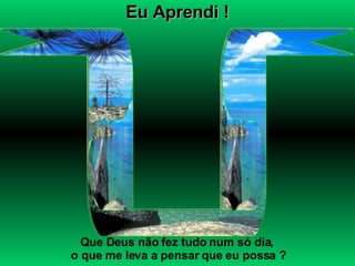 Eu Aprendi ! Que Deus não fez tudo num só dia,  o que me leva a pensar que eu possa ? 