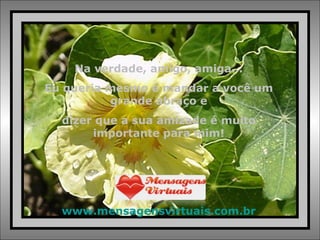 Na verdade, amigo, amiga... Eu queria mesmo é mandar a você um grande abraço e dizer que a sua amizade é muito importante para mim! www.mensagensvirtuais.com.br 
