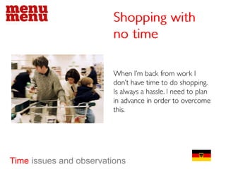 Shopping with no timeWhen I’m back from work I don’t have time to do shopping. Is always a hassle. I need to plan in advance in order to overcome this. Time issues and observations