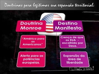 Doutrinas para legitimar sua expansão territorial:
 