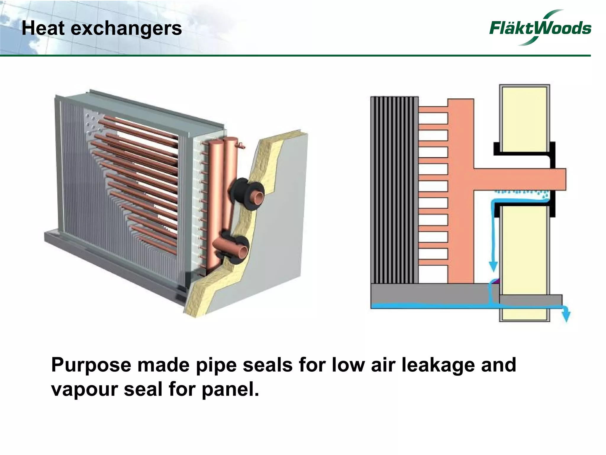 Heat exchangers




  Purpose made pipe seals for low air leakage and
  vapour seal for panel.
 