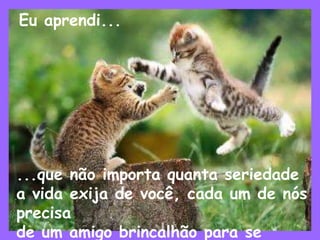 Eu aprendi...
...que não importa quanta seriedade
a vida exija de você, cada um de nós
precisa
de um amigo brincalhão para se